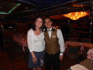 Our dinner waiter - Iwayat from Indonesia.  He has two children (3yo & 8mo) who he will see in March for two months before he heads back out on the cruise ship for 6 months.